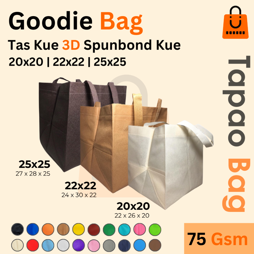 

Tas Spunbond Kue Nasi Kotak Spunbond Goodie Bag 75 Gsm Bento Box Kue 20x20 | 22x22 | 25x25 - Pcs