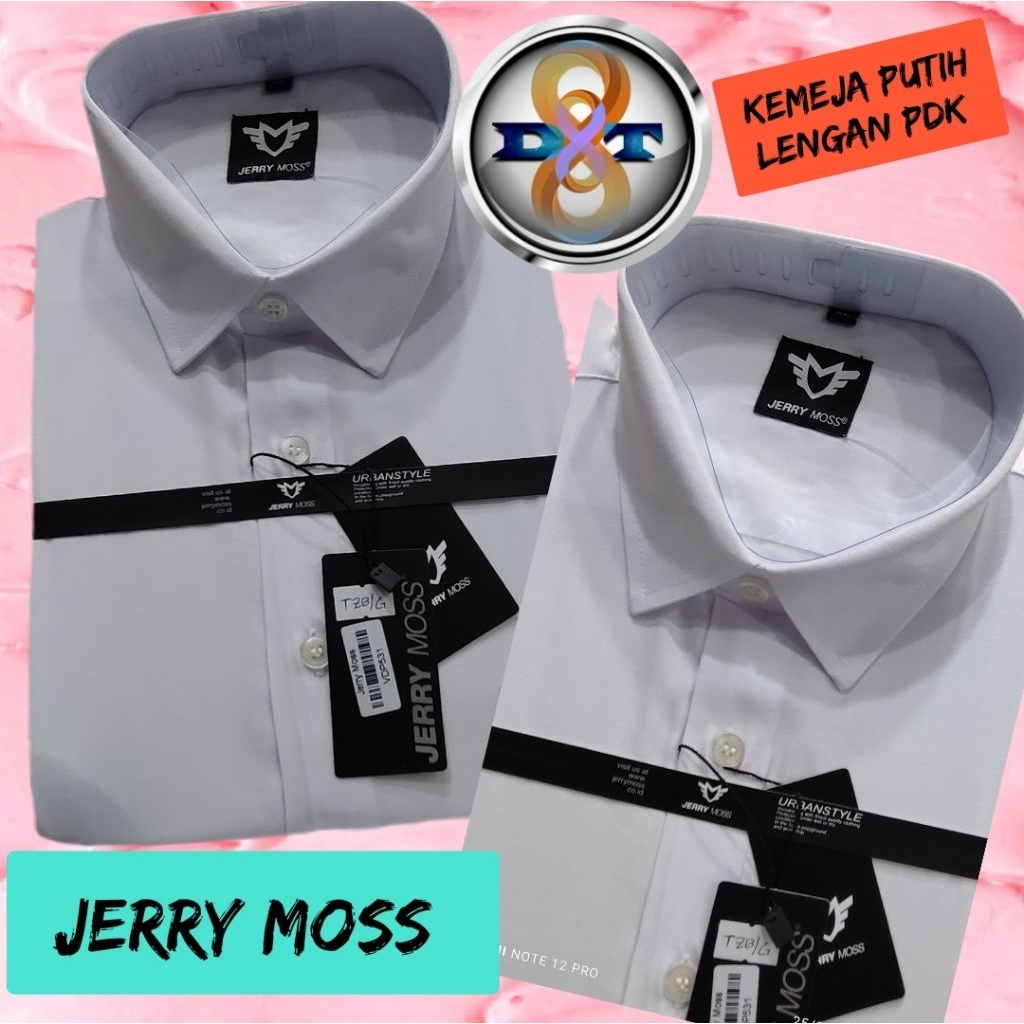 2# KEMEJA PUTIH / HITAM JERRY MOSS, LENGAN PENDEK, Bahan Viscose