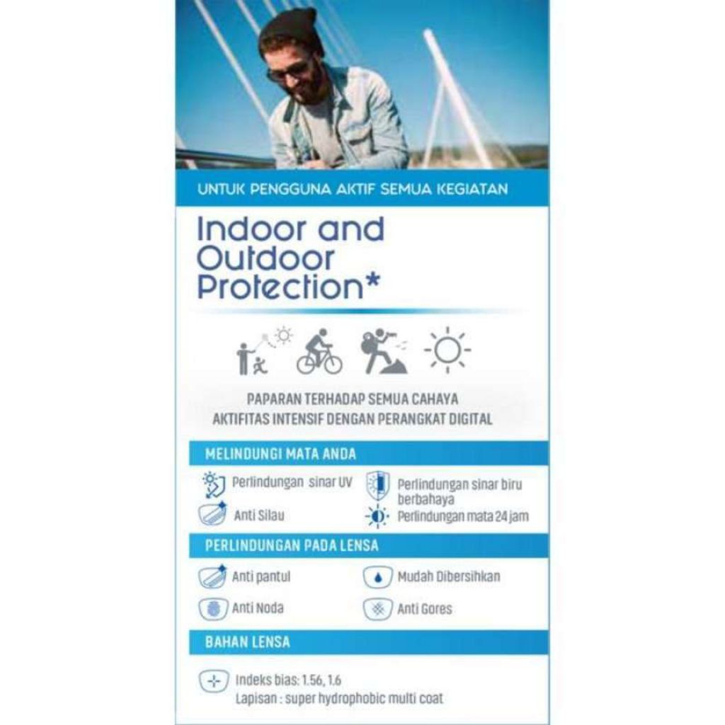 ESSILOR ELEMENTS lensa indoor and outdoor protection + photo grey