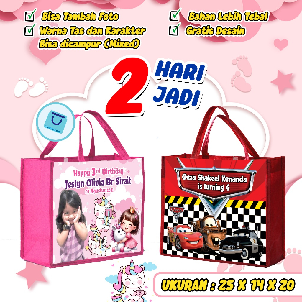 

Goodie Bag Kado Ulang Tahun Tas Bingkisan Snack Ultah Anak Custom 25 x 14 x 20 Tebal