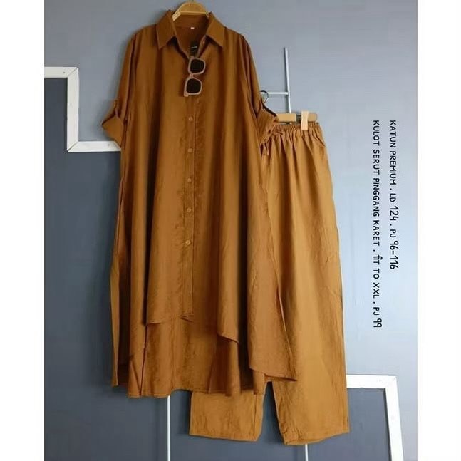 Lea Set (One Set Tunik Celana Bahan Katun Premium) / Setelan Wanita Terbaru / Setcel Polos Kekinian 