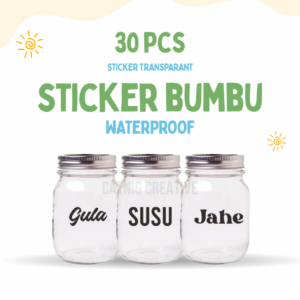 

30 PCS Sticker Bumbu Dapur Stiker Toples Bumbu Sticker Bumbu Transparant