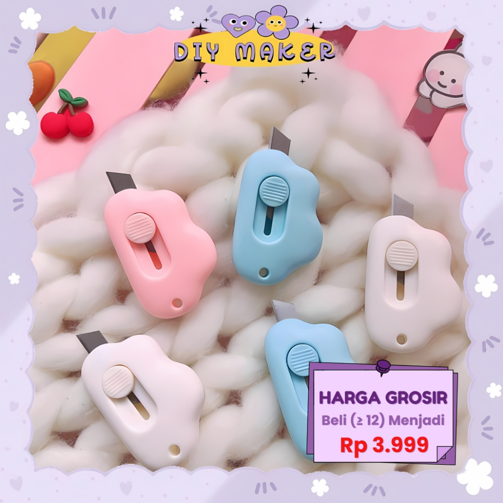 

DM Cutter Unboxing Paket Cutter Mini Praktis Pocket Pemotong Kertas Mini Portabel Motif Awan - AT01