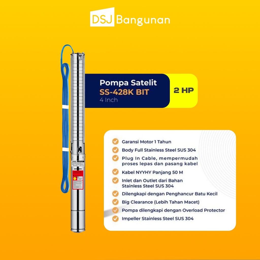 Shimizu SS-428K BIT Pompa Celup Satelit Submersible 4 inch 2 HP Stainless + kabel