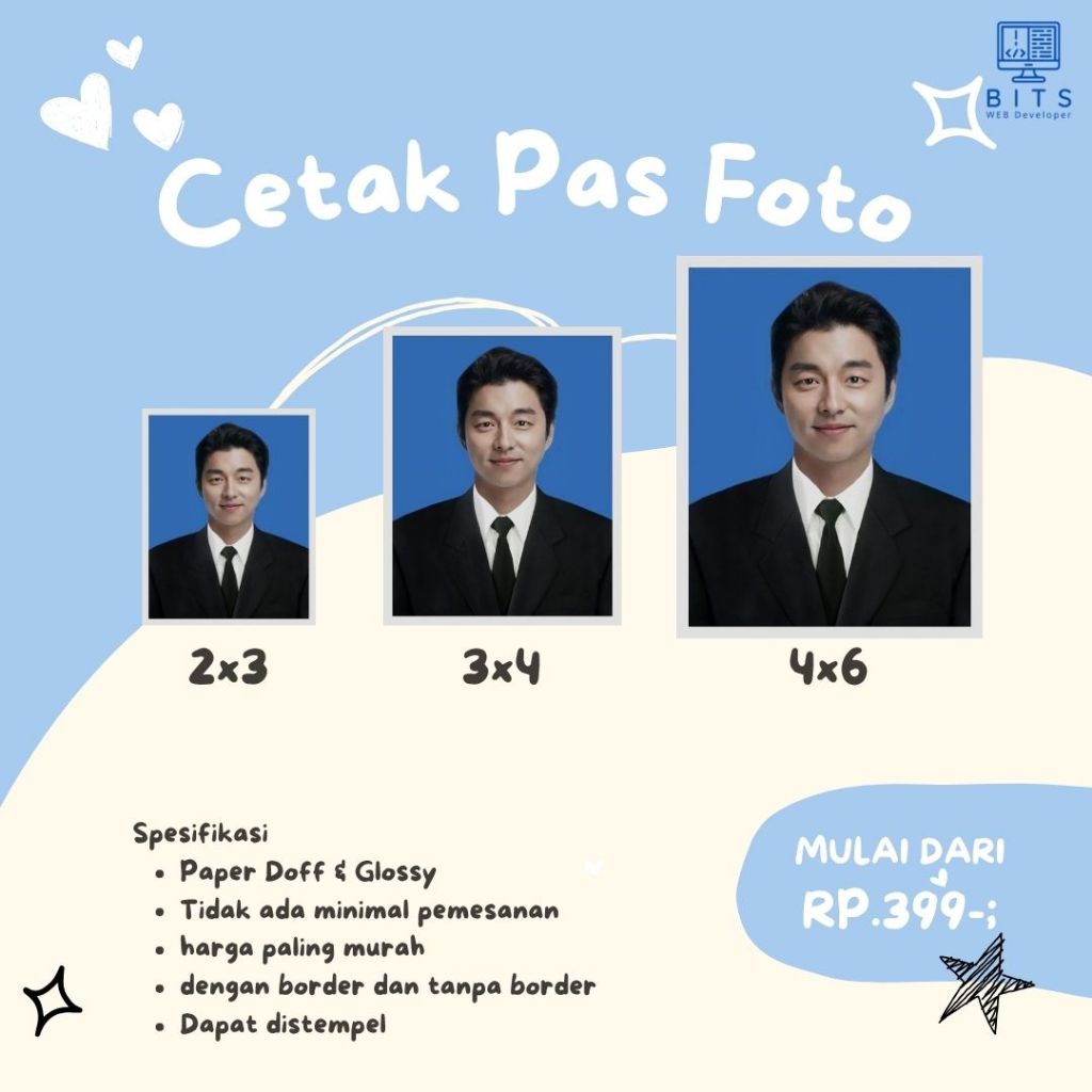 Cetak Pas Foto 2x3 3x4 4x6 (Tanpa Minimal Order)