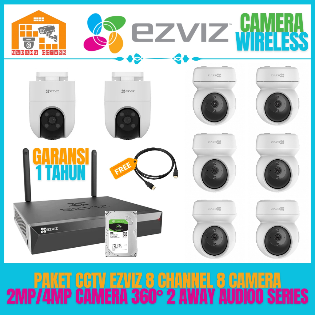 Paket CCTV Ezviz Wireless NVR 8 Channel 8 Ezviz Camera Ezviz 4MP / 2MP Audio 2 Way IP Camera Ezviz