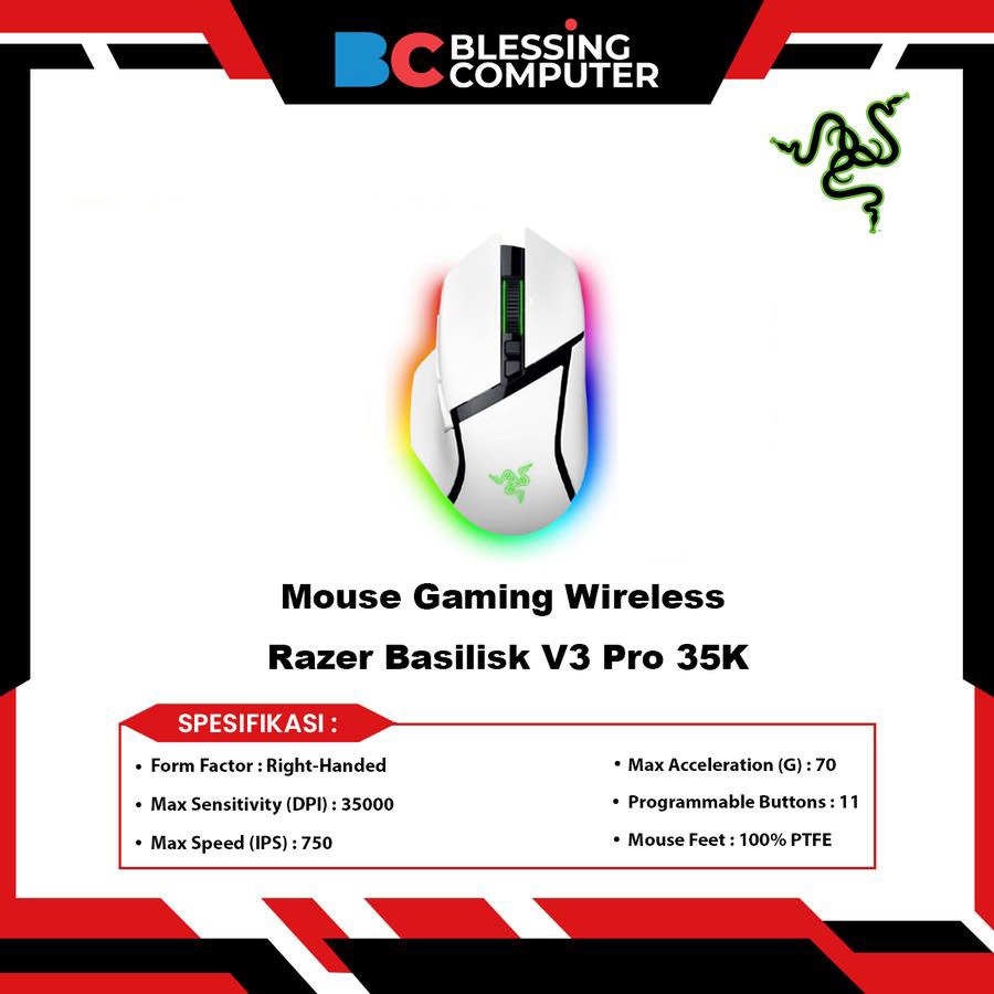 Mouse Gaming Wireless Razer Basilisk V3 Pro 35K - White