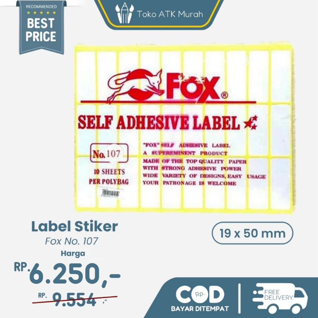 

Kertas / Label Stiker Fox No. 107 uk. 19 x 50 mm (Persegi Panjang)