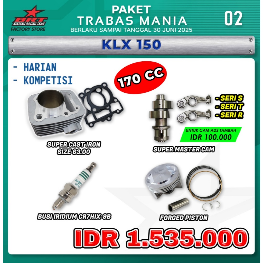 PAKET BORE UP KLX 150 TRABAS MANIA