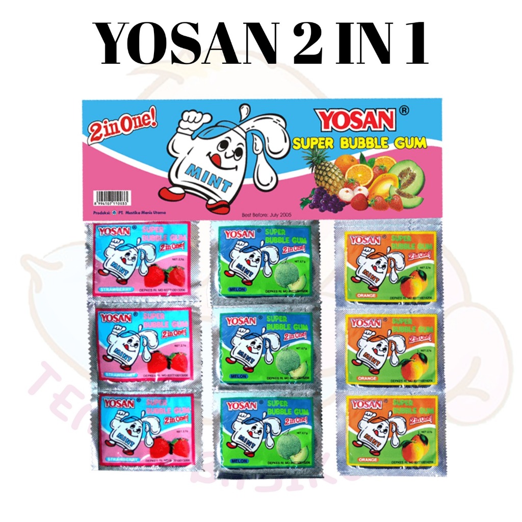 

Permen Karet Yosan 2 In 1 Isi 24pcs Super Bubblegum Bubble Gum Yosann Permen Renceng Jadul