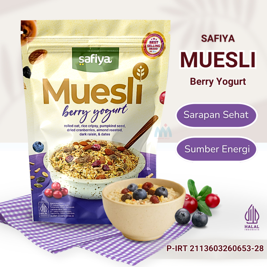 

Muesli Berry Yogurt 1 Kg Safiya | Sereal Oatmeal Sarapan Diet Sehat With Almond Dates