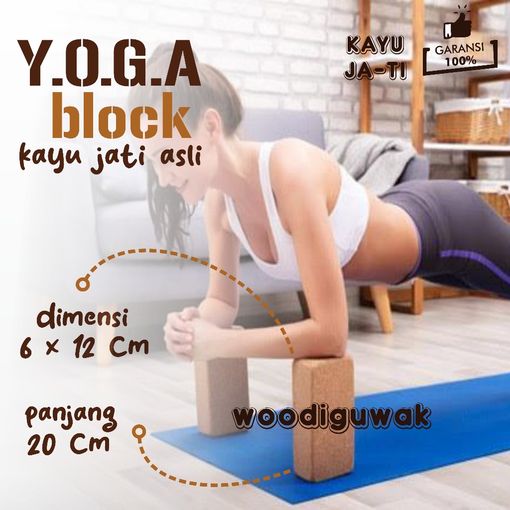 Yoga Block Wood Balok Yoga Kayu Dimensi 6x12x20 cm Bahan Kayu Jati Asli Anti Rayapan - woodiguwak -