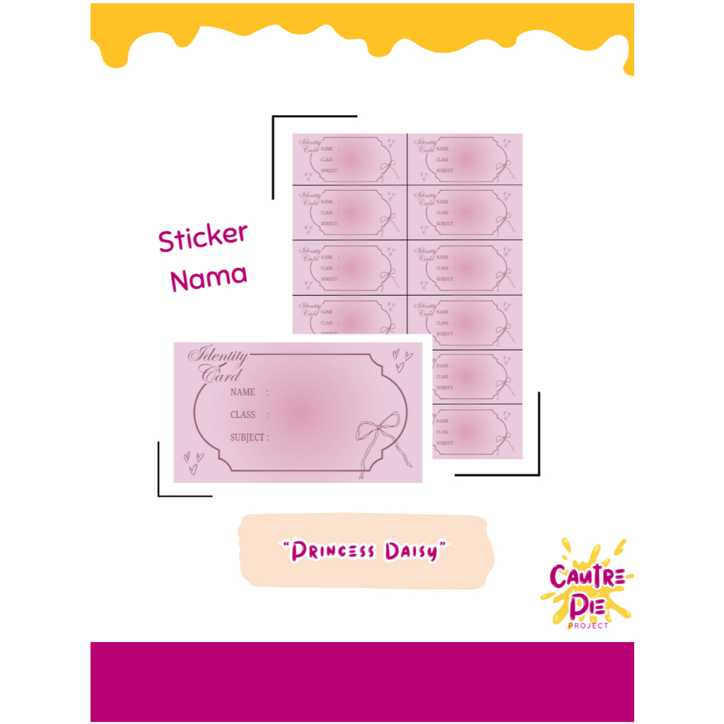 

Sticker Label Nama Buku Tulis Sekolah - Sticker buku aesthetic/sticker label estetik/stiker mata pelajaran mapel - Cautre Pie "Princess Daisy
