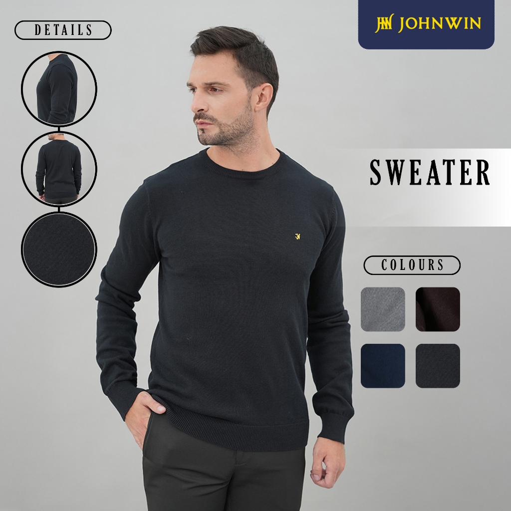 Johnwin - Sweater Pria - Motif Polos - Hitam - ASW.660.D047.004.C-L/S