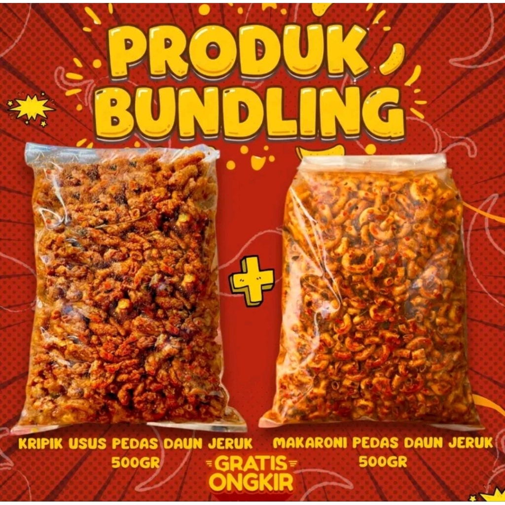

BUNDLING HEMAT Usus Krispy Pedas Daun Jeruk 500g & Makaroni Cikruh Pedas Daun Jeruk 500g Gratis Ongkir Food Makanan Snacks