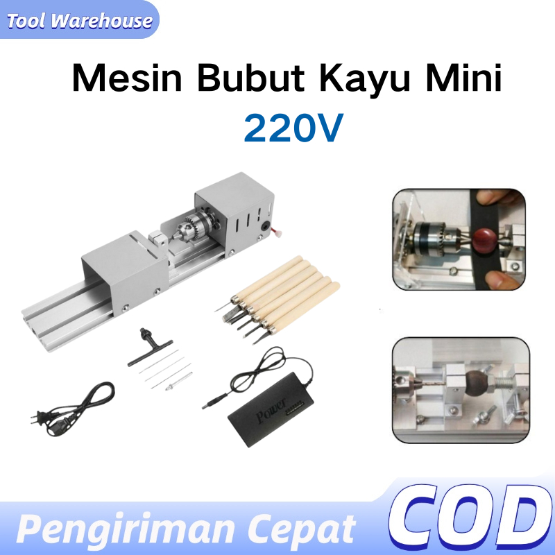 220V Mesin Bubut Kayu Mini Lathe Mesin Beards Lathe Woodworking Bubut Kayu Tasbih Portable H