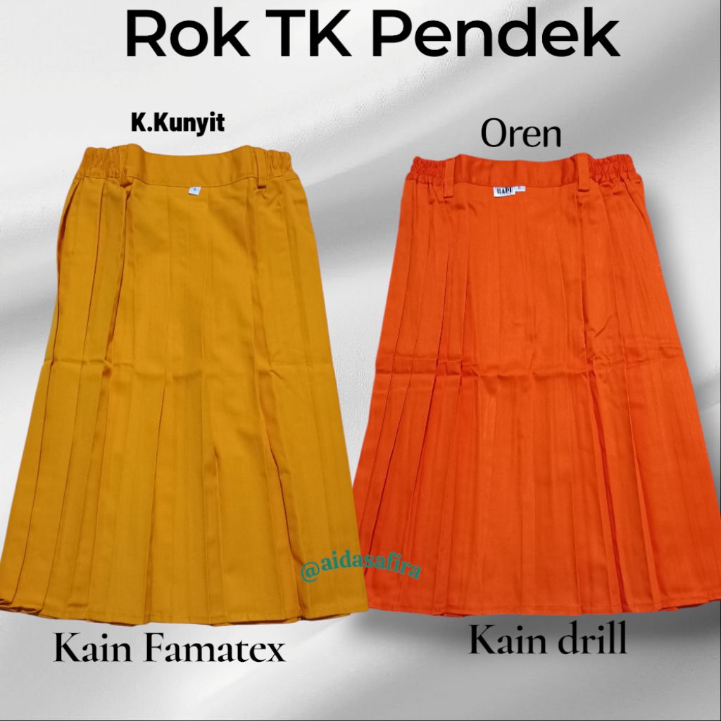 ROK TK PENDEK/ROK TK WARNA KUNING KUNYIT/ROK TK PENDEK OREN