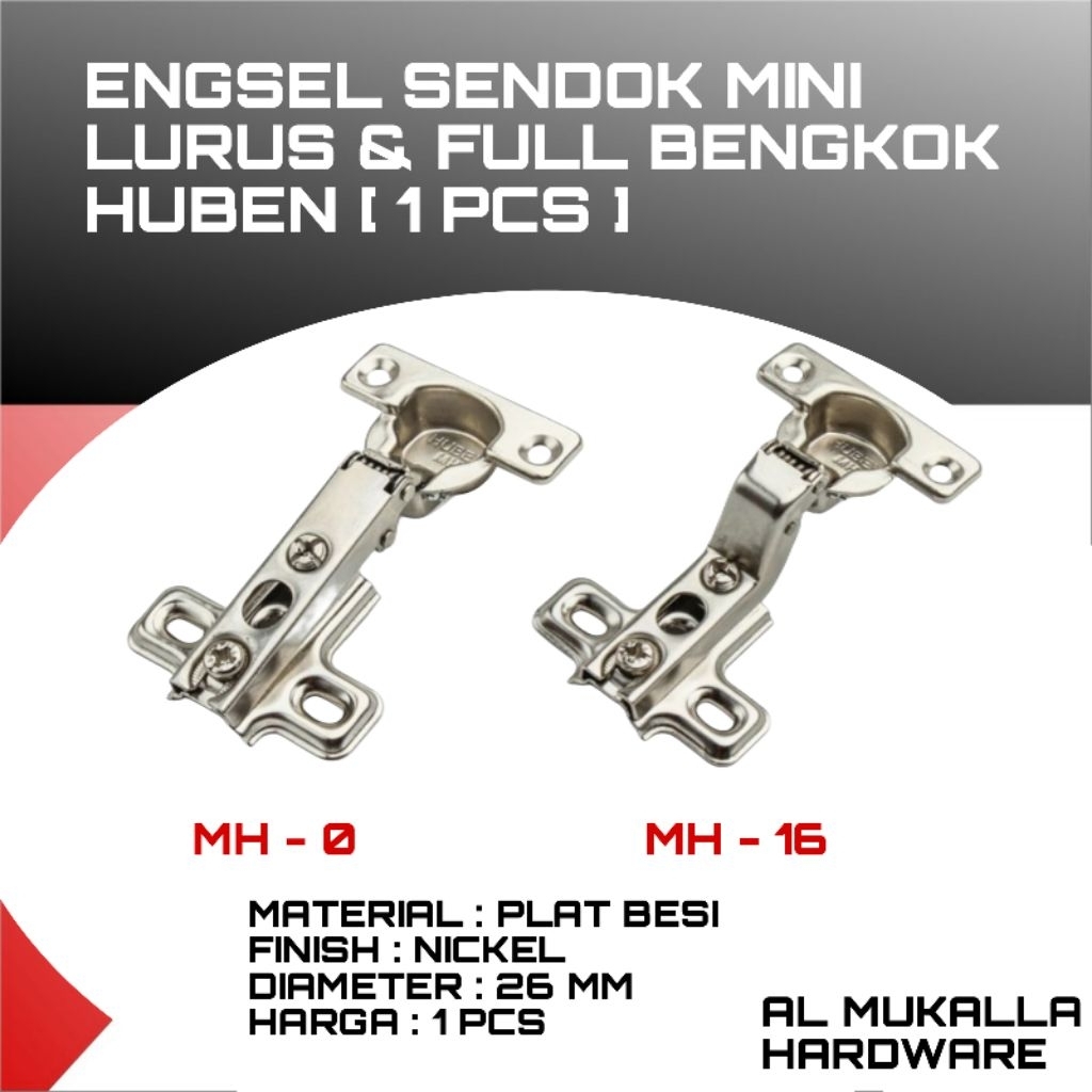 [ 1 Pcs ] Engsel Sendok Mini 26 MM Lurus & Full Bengkok Huben MH - 0 & MH - 16 | Engsel Pintu Lemari