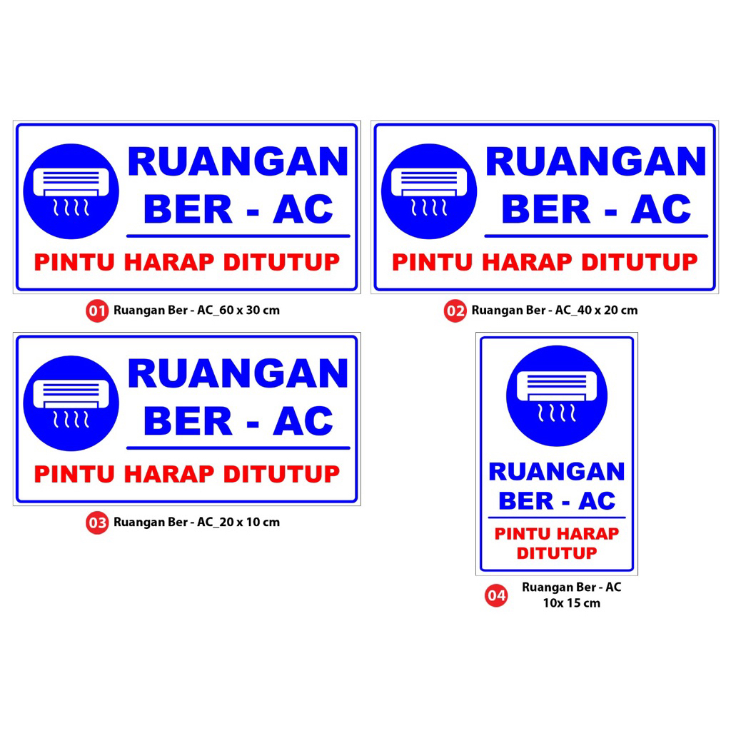 Stiker sign ruangan ber-AC / stiker pintu tembok / stiker vinyl + laminating