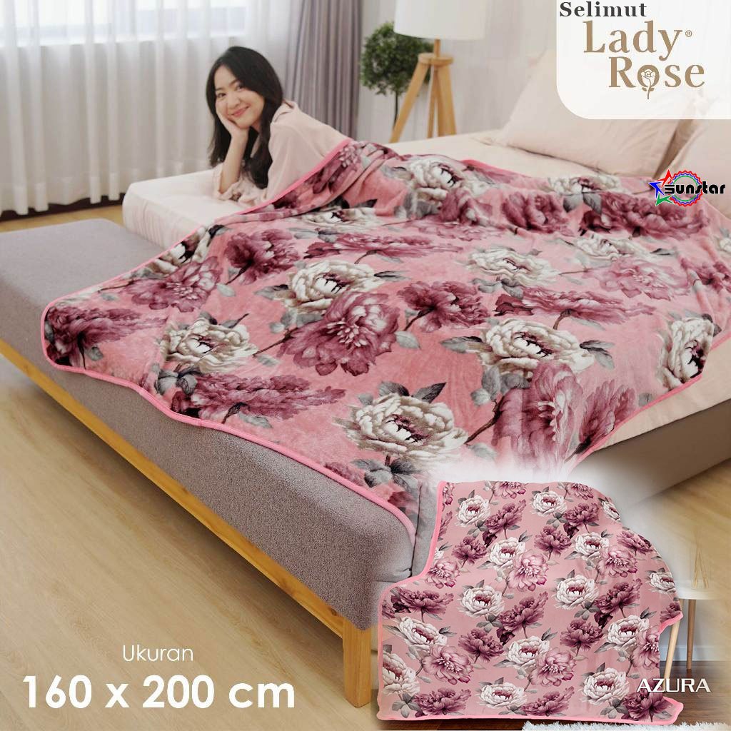 Selimut Lady Rose 160x200 Bulu Super Lembut - Selimut Dewasa Motif Bunga Pink AZURA