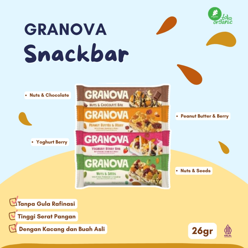 

Granova SnackBar (26gr) | Snackbar Sehat, Camilan Sehat, DIet Friendly, Snackbar Bebas Kolesterol