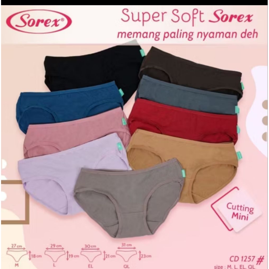 Celana dalam wanita sorex art. 1257 / celana dalam wanita sorex super soft lembut paket  3 , 6 12 lu