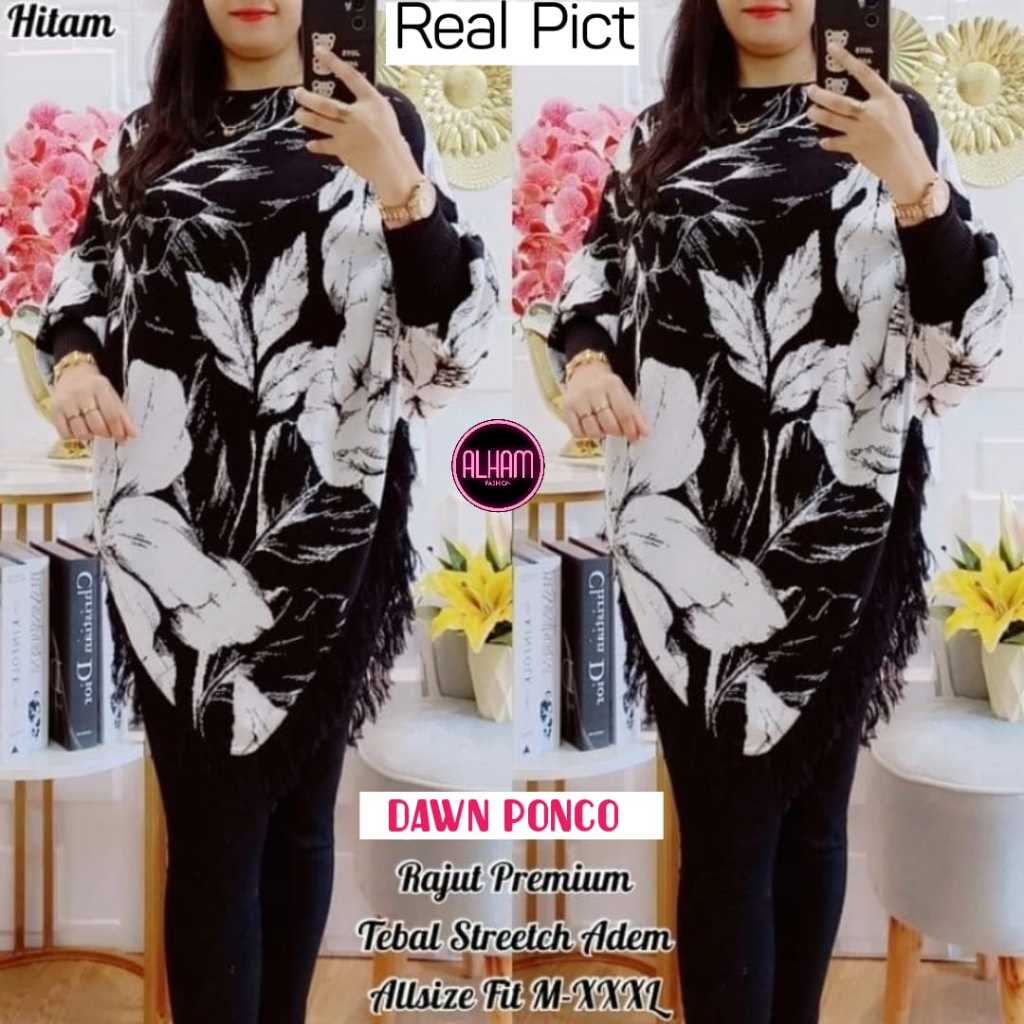 BLOUSE WANITA JUMBO KOREAN STYLE LENGAN PANJANG / BLOUSE RAJUT PONCO BATWING IMPORT JUMBO / BAJU ATA