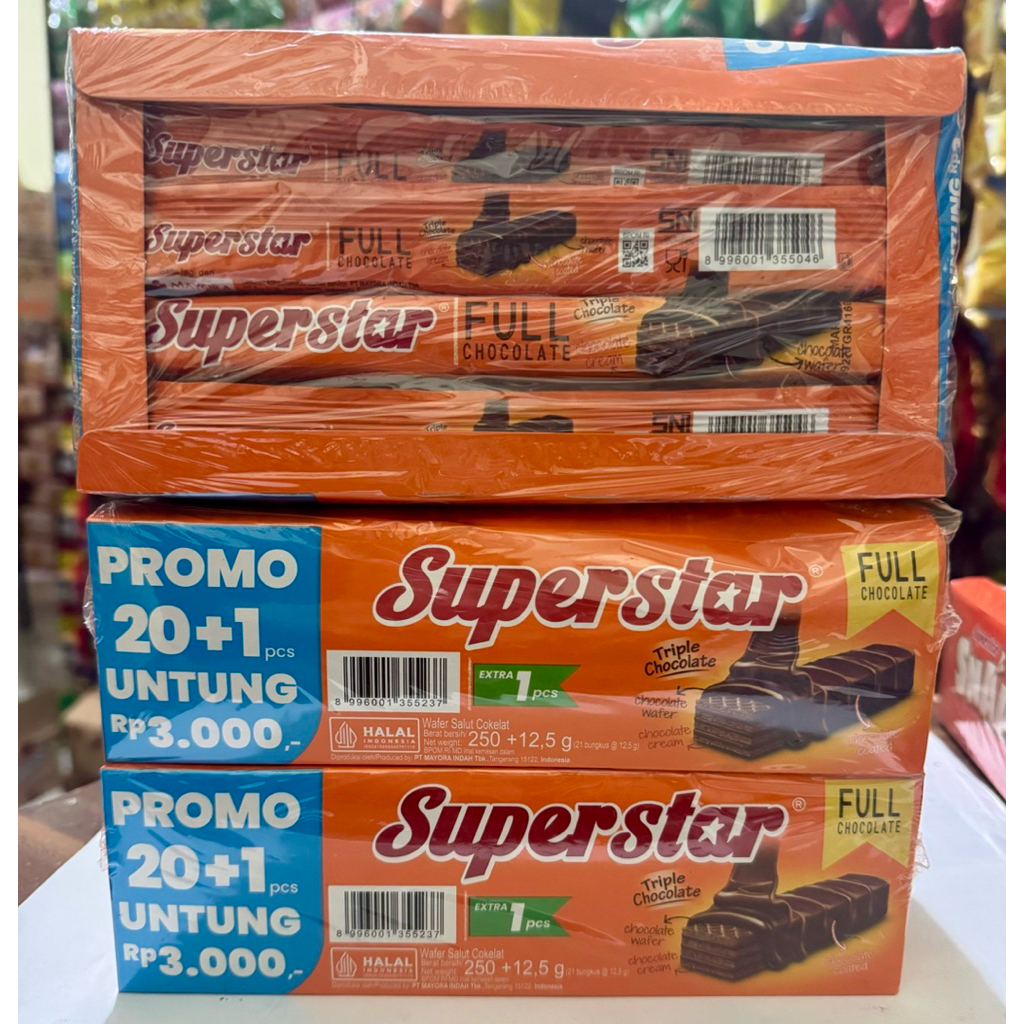 

Superstar wafer cokelat box (21pcs x 12.5g) ECER per box
