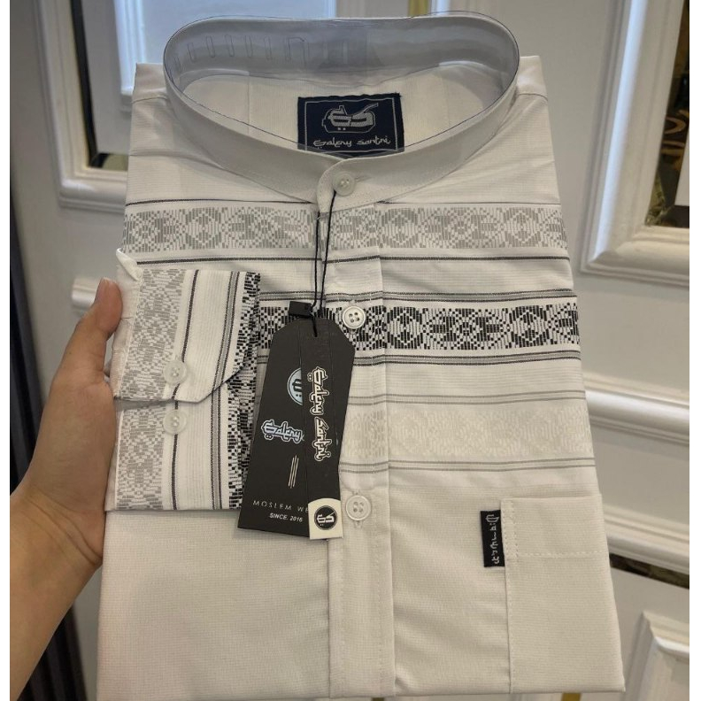 Galery Santri Baju Koko Kemeja Sanghai Lengan Panjang Pria Dewasa Motip Salur Hitam Kaltim