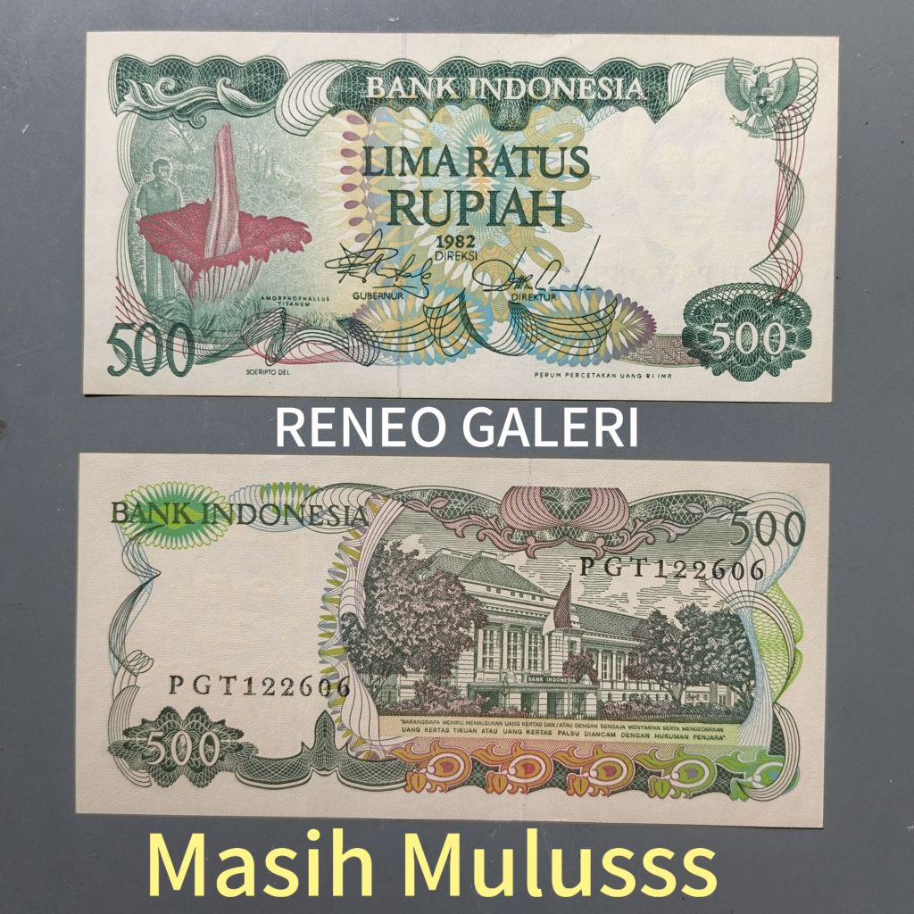 Mulus asli Rp 500 Rupiah tahun 1982 Bunga Bangkai Raflesia Gedung Bank Indonesia Cirebon Uang kertas