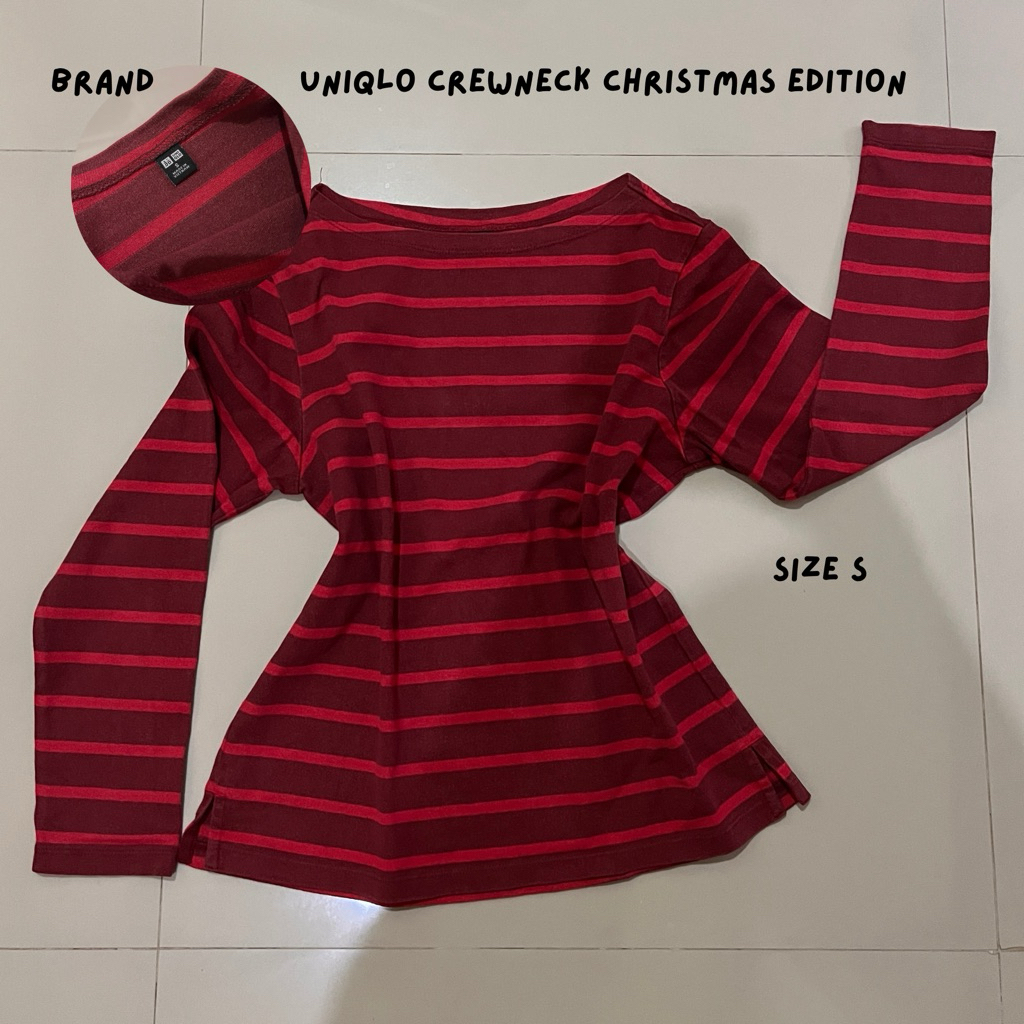 [ PRELOVED ] uniqlo christmas edition maroon long sleeve crewneck