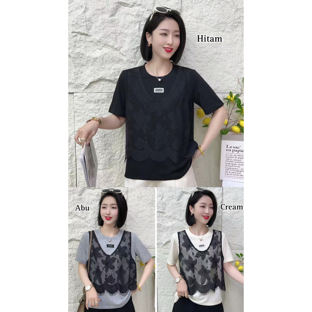 BILLENSHOP - KAOS IMPORT WANITA MODEL ROMPI BRUKAT