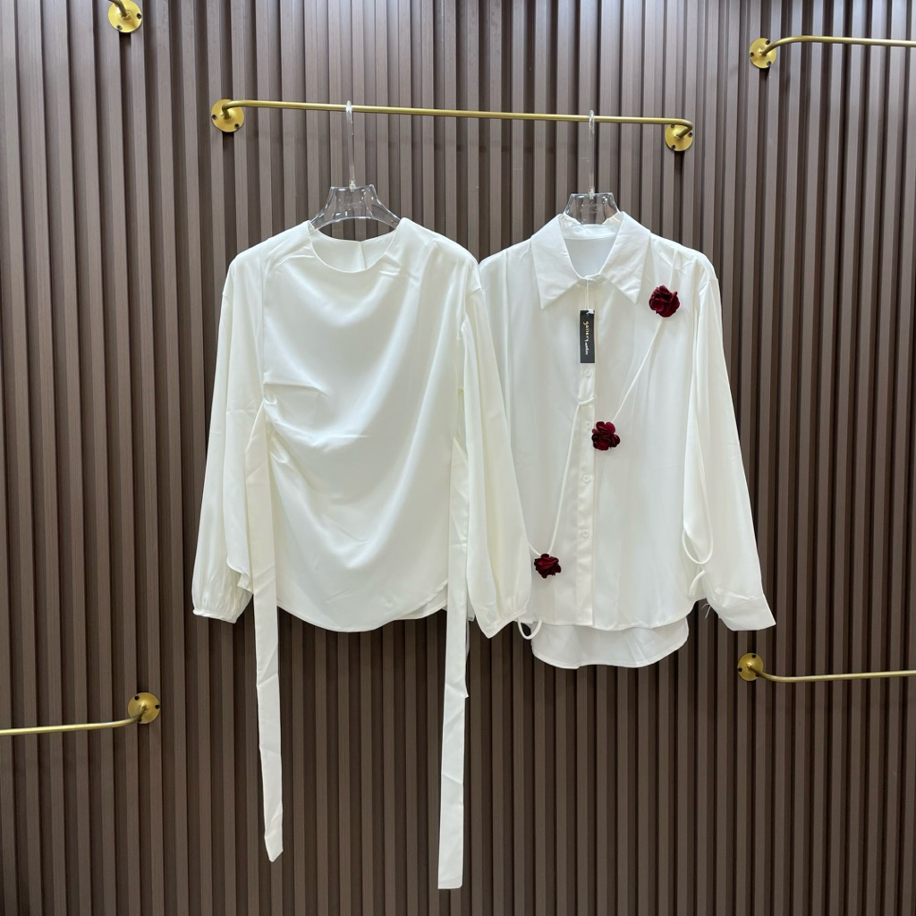 Atasan Kemeja Kaos Blus Wanita Putih Polos Motif Bunga Oversize Kekinian