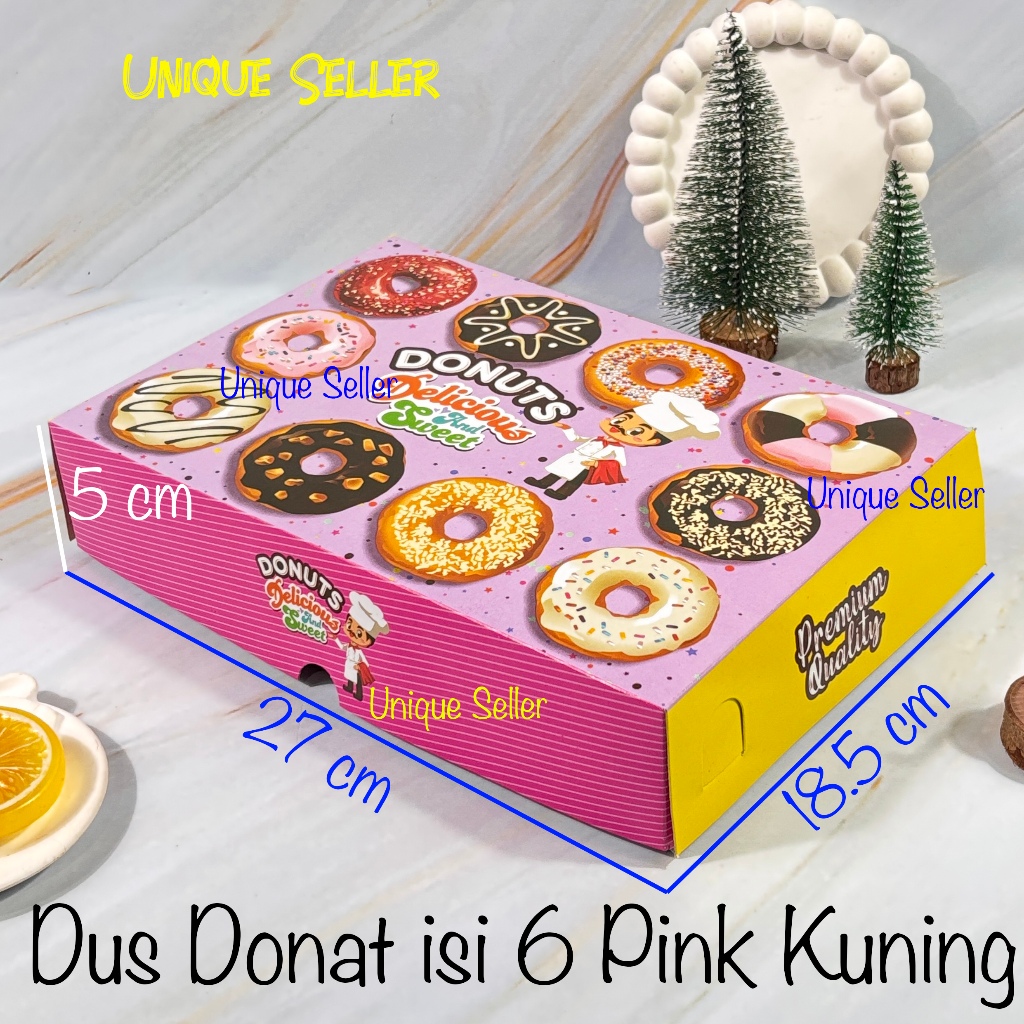 

[Isi10] Dus Donat isi 6 Full Motif 27x18.5x5 cm / Dus Kue Roti Donat isi 6 Warna Ungu Kuning Pink