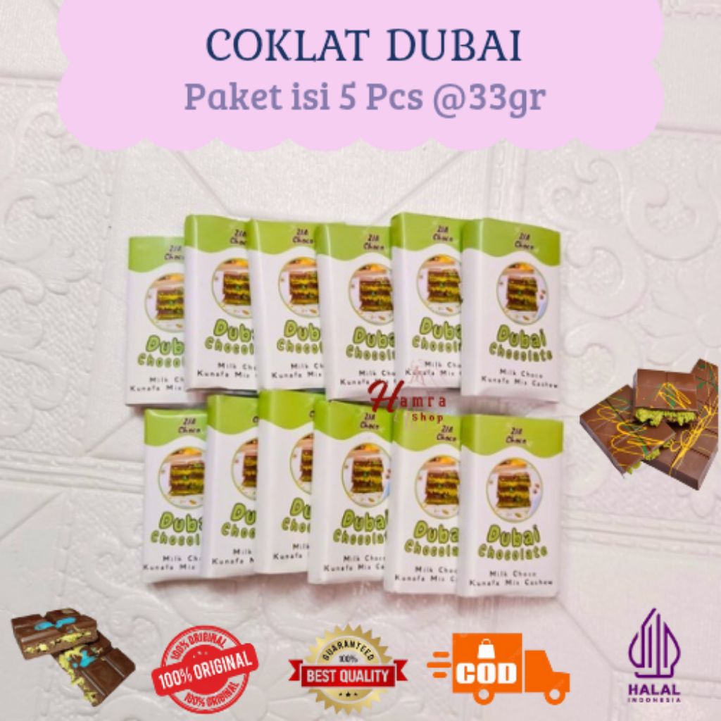 

Coklat Dubai Kunafa Mini 33 Gr Kemasan Icip Isi 5 Pcs Halal