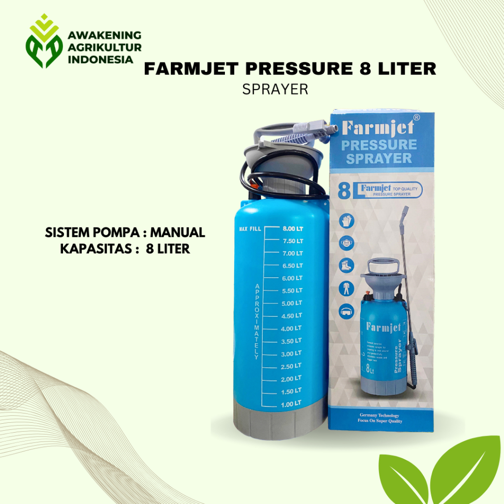 Farmjet Alat Semprot Tanaman Sprayer Manual 8 Liter Pressure Penyemprot Tanaman Sprayer