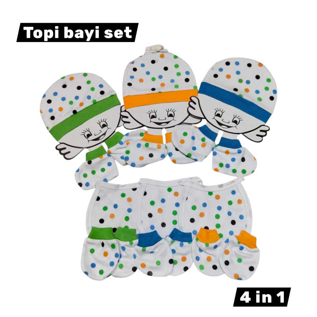Topi Set Bayi Baru Lahir Lengkap Slabber Set Bayi 4 in 1 NewBorn