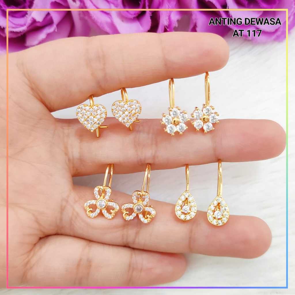 Good Jewelry Anting dewasa permata love biru perhiasan wanita lapis emas gold AT 117