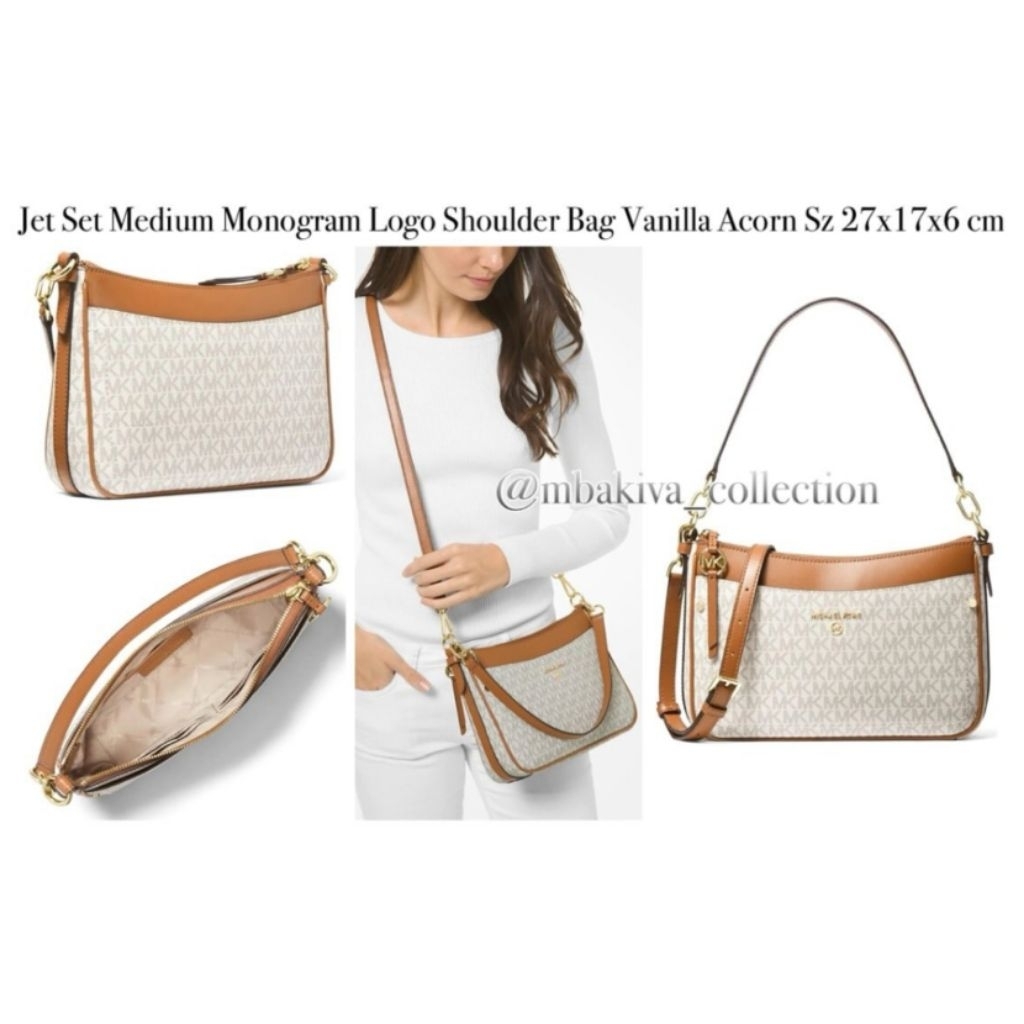MK Jet Set Medium Monogram Logo Shoulder Bag Vanilla Acorn