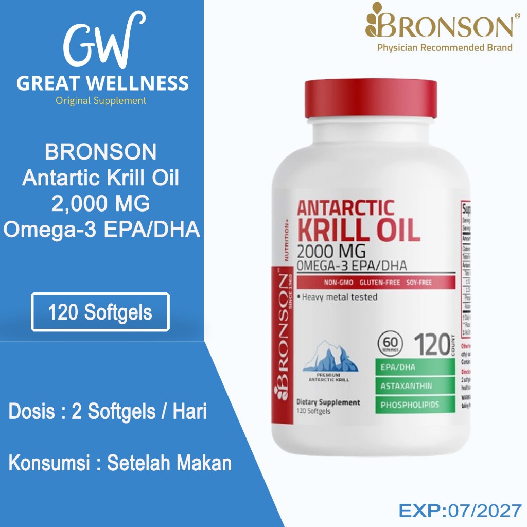 (DIJAMIN ORIGINAL) Bronson Antarctic Krill Oil 2000 mg Antarctic Krill Oil Omega 3 2000mg
