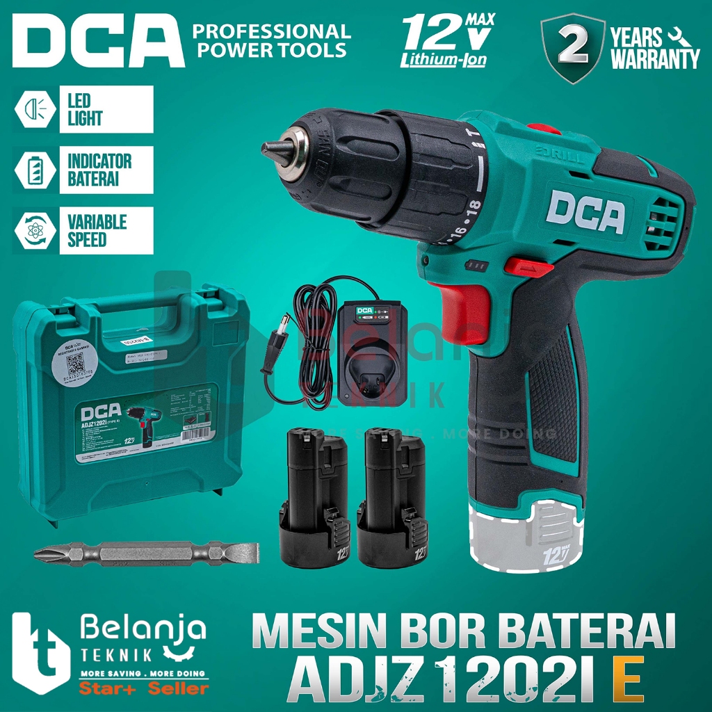 Mesin Bor Tangan Baterai DCA ADJZ1202iE 10MM Impact Drill Cordless 12V 2 AH ADJZ1202i E ADJZ 1202I E