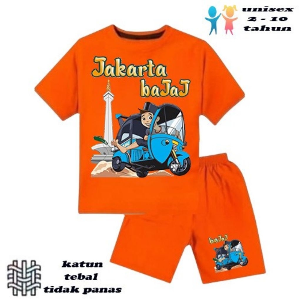 setelan baju anak laki-laki perempuan baju kaos anak laki-laki perempuan motif bajaj jakarta Monas u