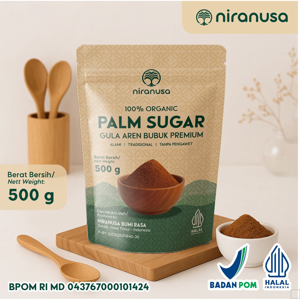 

Gula Aren Bubuk Organik 500g (BPOM ) – Palm Sugar Premium • Tanpa Pengawet (STANDING POUCH ZIPLOCK)