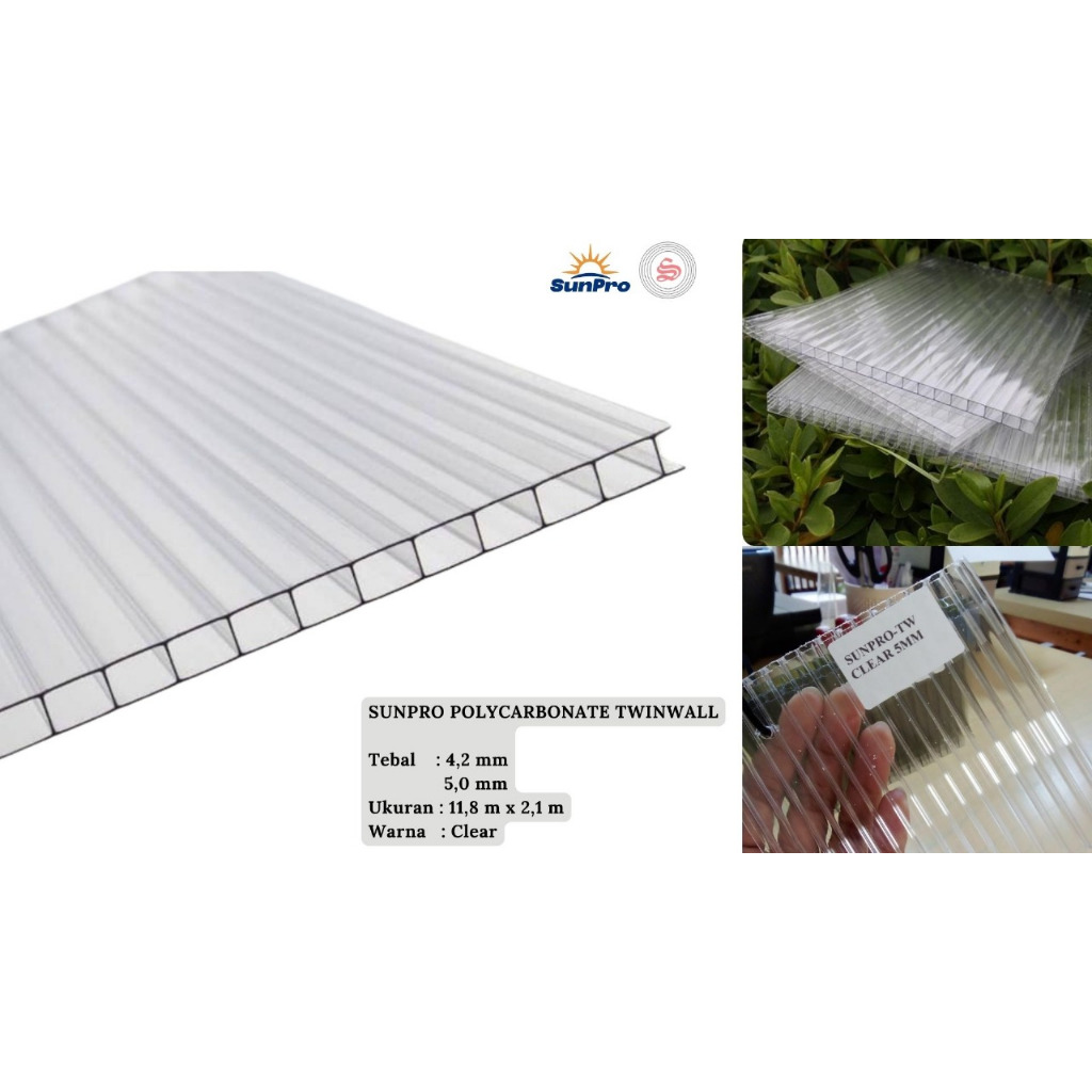 Atap Plastik SUNPRO Polycarbonate Twinwall Tebal 4,2 mm/Atap Berongga