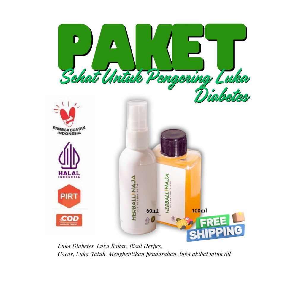 Paket Pengering Luka Diabetes HERBALLINAJA | Spray 60ml + Cairan 100ml | Obat Luka Herbal Alami