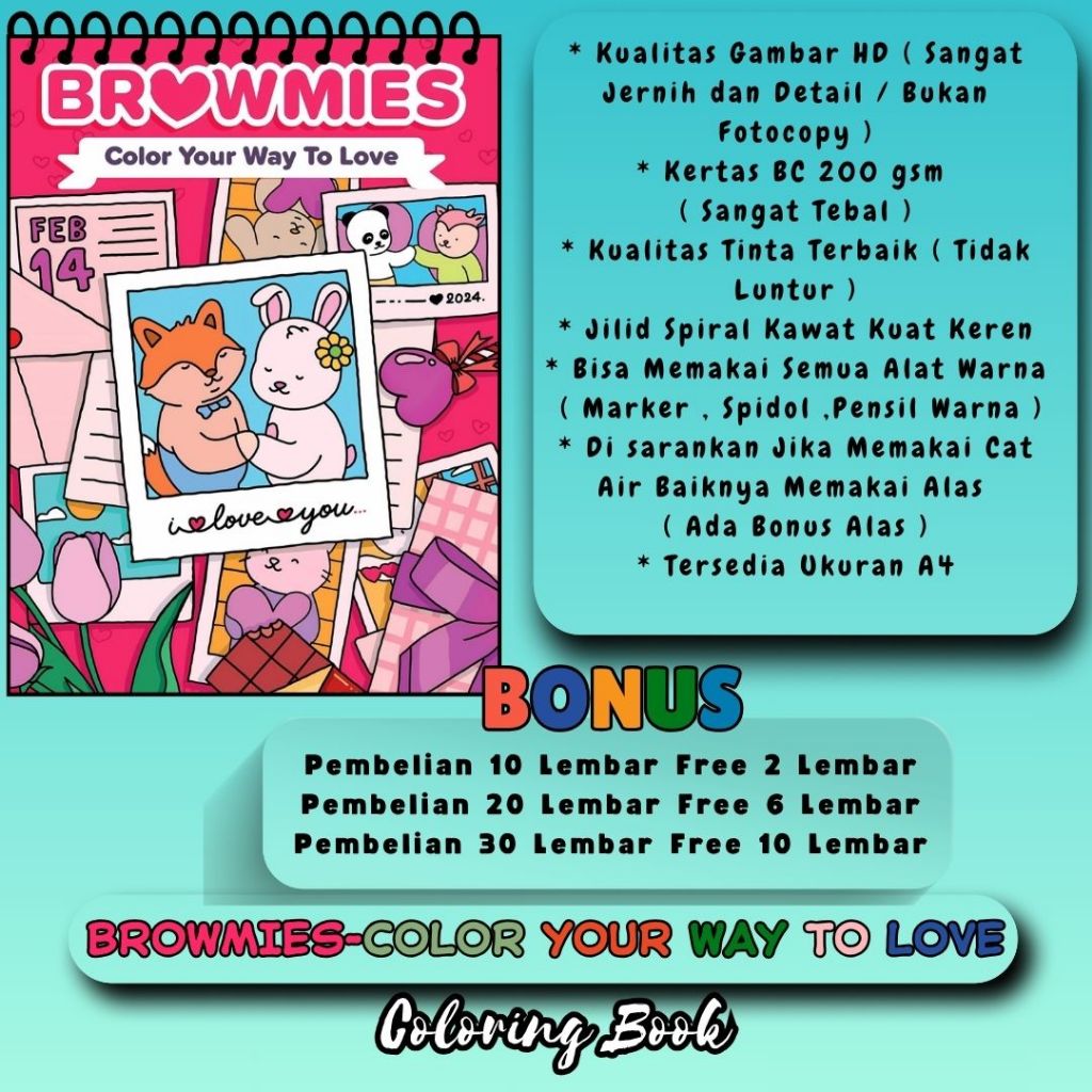 

Browmies Color Your Way To Love Coloring Book Buku Mewarnai Tema Valentine Kertas Super Tebal Murah Berkualitas