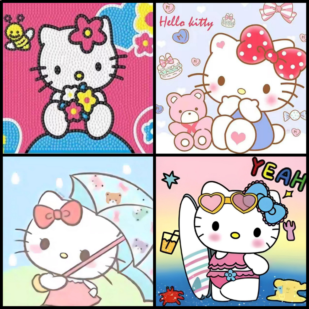 

Framed DIY Diamond Painting Hello Kitty 20*20 baru, lukisan bingkai berlian penuh DIY, lukisan dekoratif berlian buatan tangan