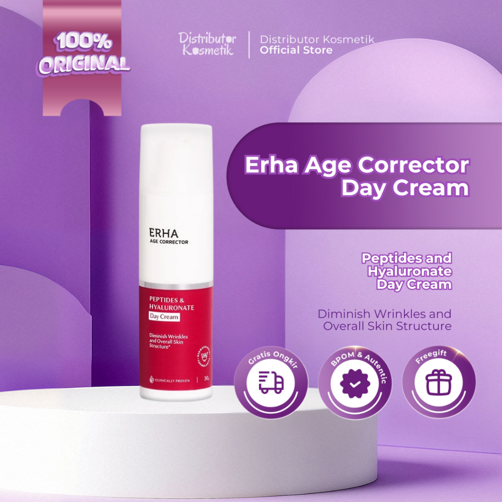 [ AGEN RESMI ] Erha Age Corrector Day Cream Peptides & Hyaluronate 30g - Moisturizer Cream Day Krim 