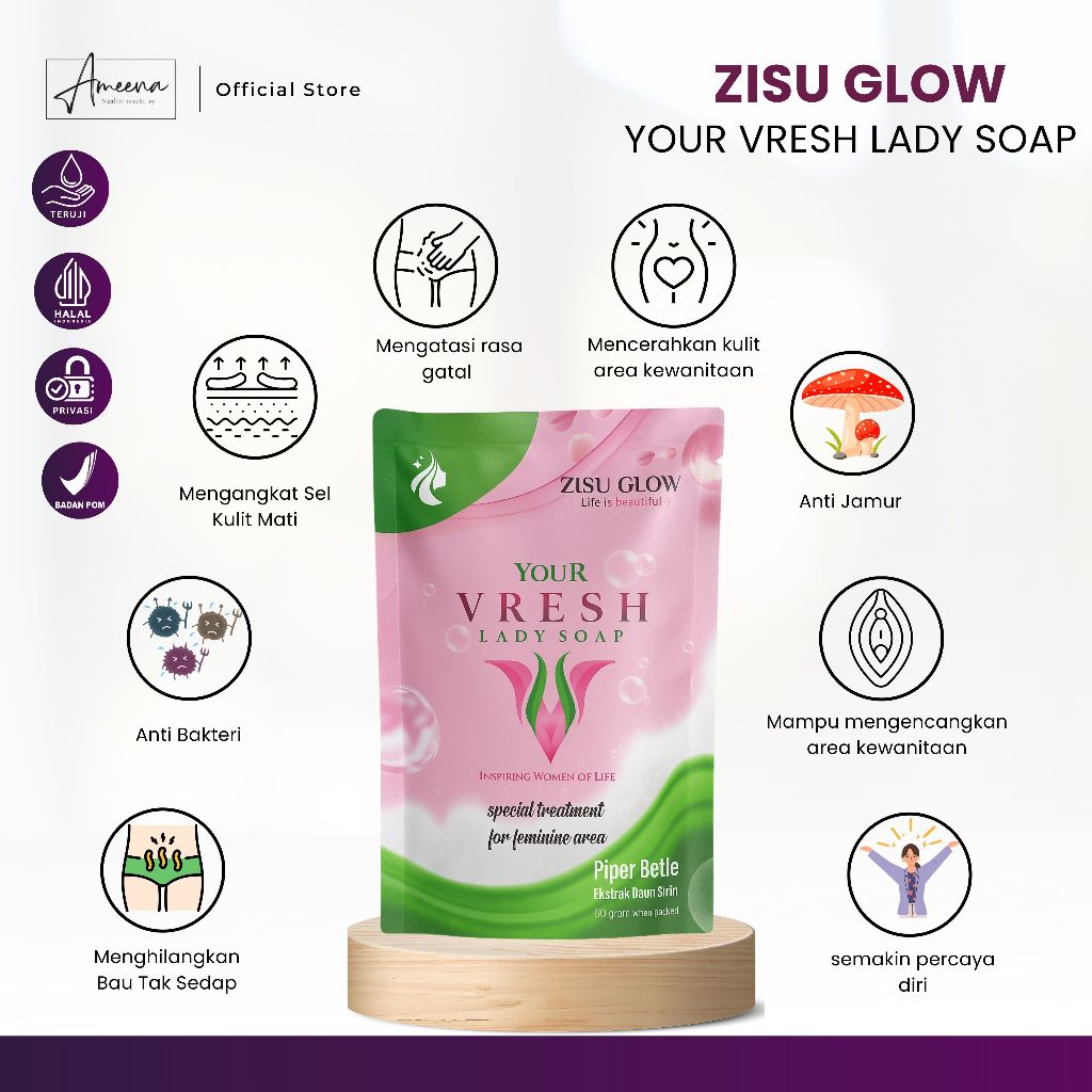 ZISU GLOW YOUR VRESH LADY SOAP EXTRACT PIPPER BETLE ATASI KEPUTIHAN & GATAL PADA AREA MISS V
