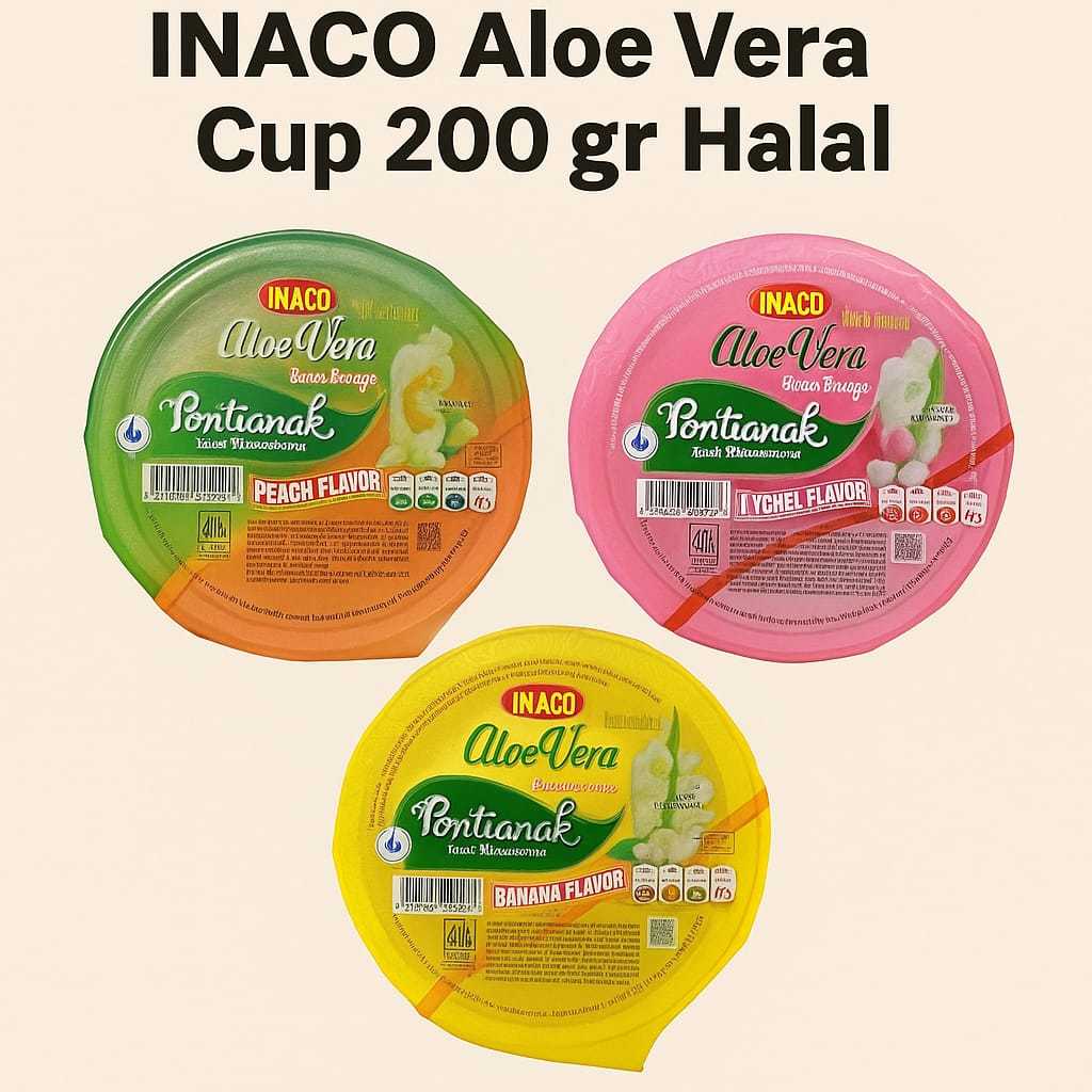 

INACO Aloe Vera Peach / Banana / Lychee Flavor [Lidah Buaya Rasa Persik / Pisang / Lychee] 200 GR & Halal